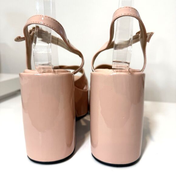 MKS Platform Sandals Pink Blush Nude Retro 70s Chunky Patent Leather 8 - Picture 5 of 9